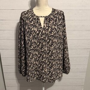 Maurices Black and Cream Printed Keyhole Blouse